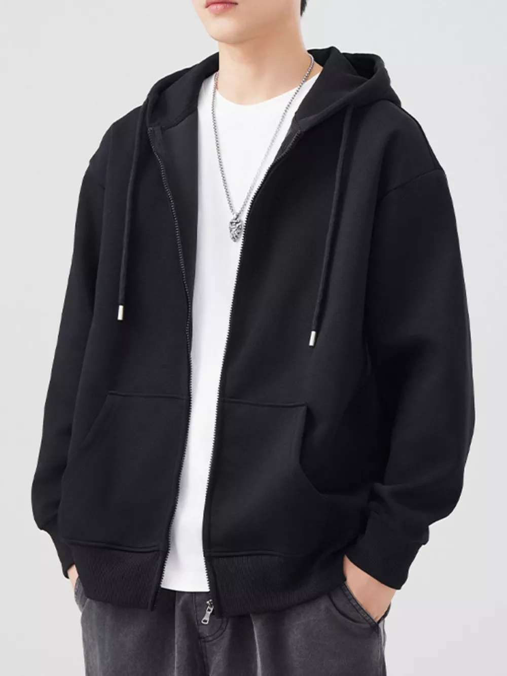 Men's Plus Size Solid Color Zip-Up Hoodie, image 7