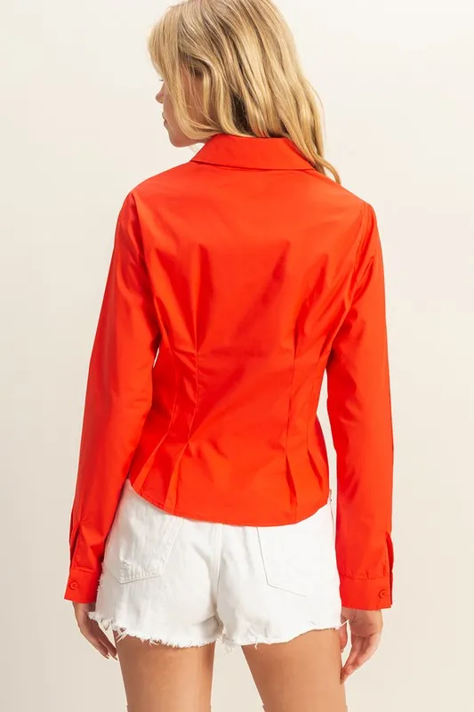 Long Sleeve Pleated Waist Poplin Shirt, image 3