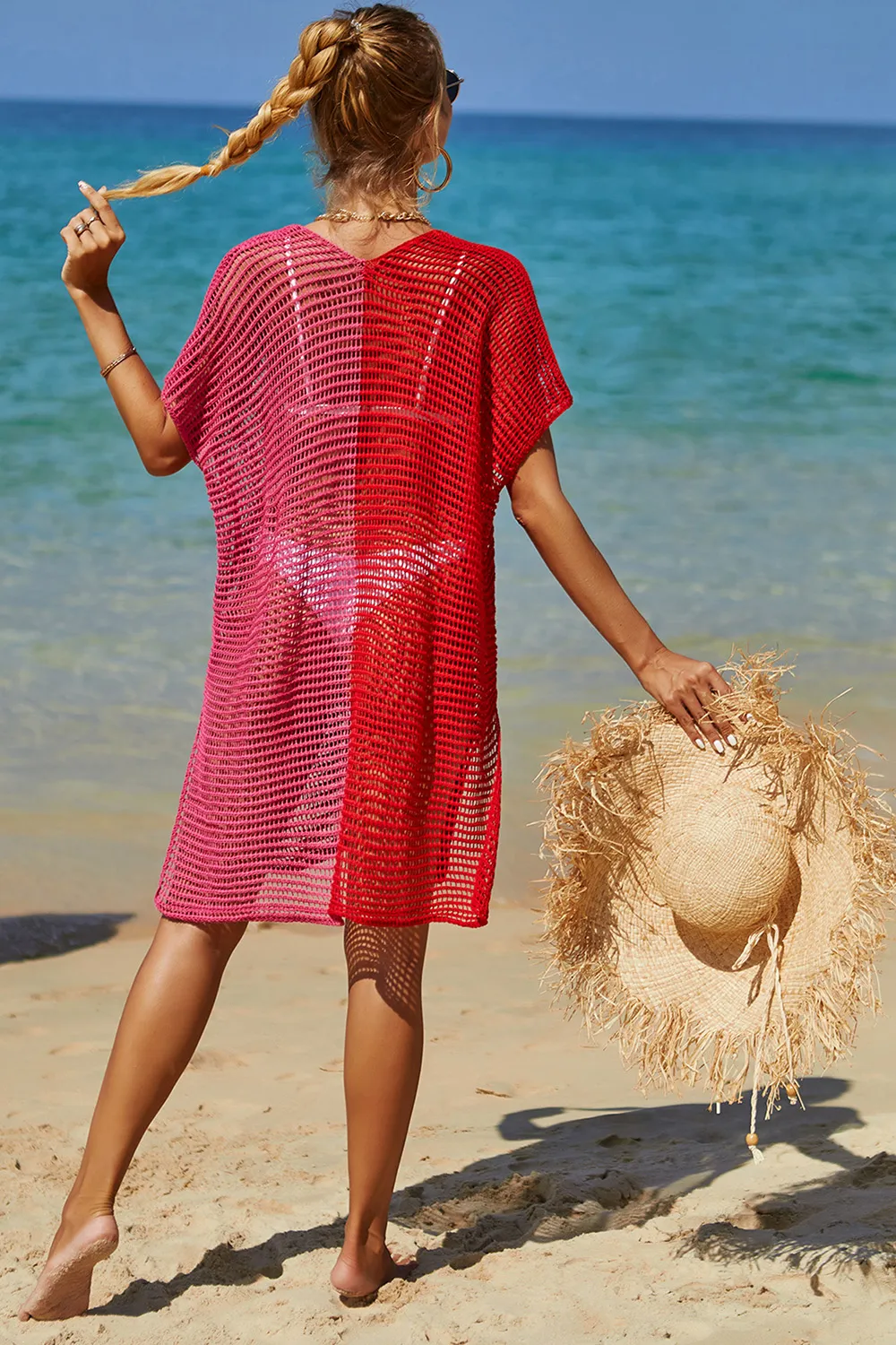 Openwork Contrast Slit Knit Cover Up, image 22