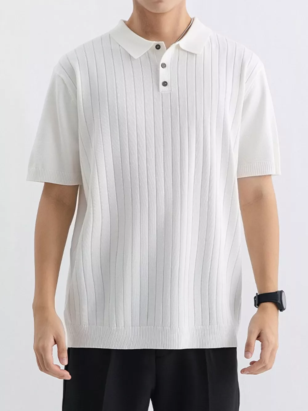 Men's Plus Size Ribbed Knit Slim Fit Polo, image 8