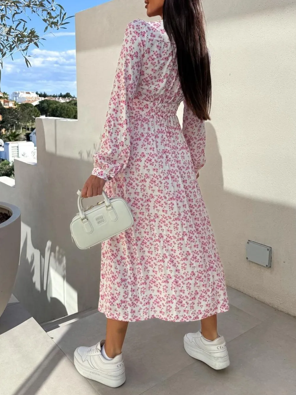 Floral Print Long Sleeve V-Neck Dress, image 11