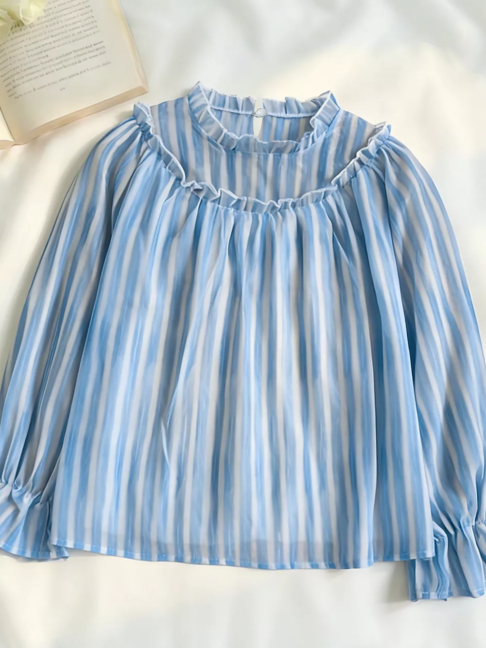 Striped Flounce Sleeve Blouse, image 4