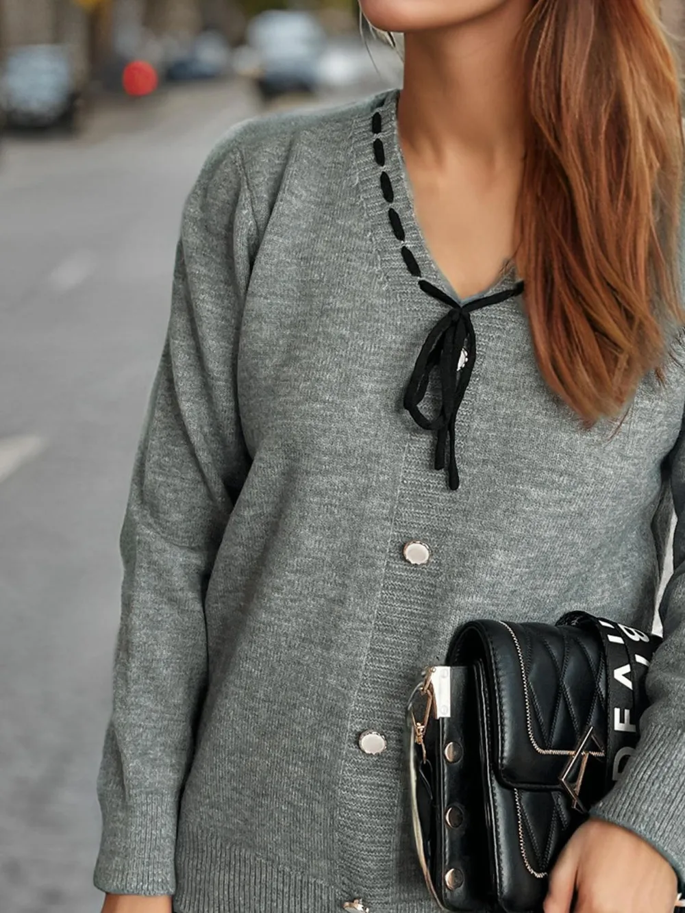 Tied V-Neck Long Sleeve Sweater, image 11