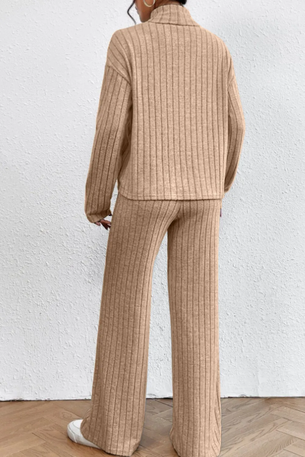 Mock Neck Dropped Shoulder Top and Pants Set, image 19