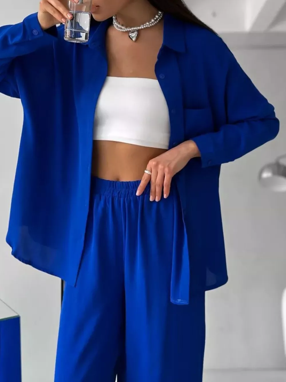 Relaxed Fit Shirt and Wide Leg Pants Set, image 13