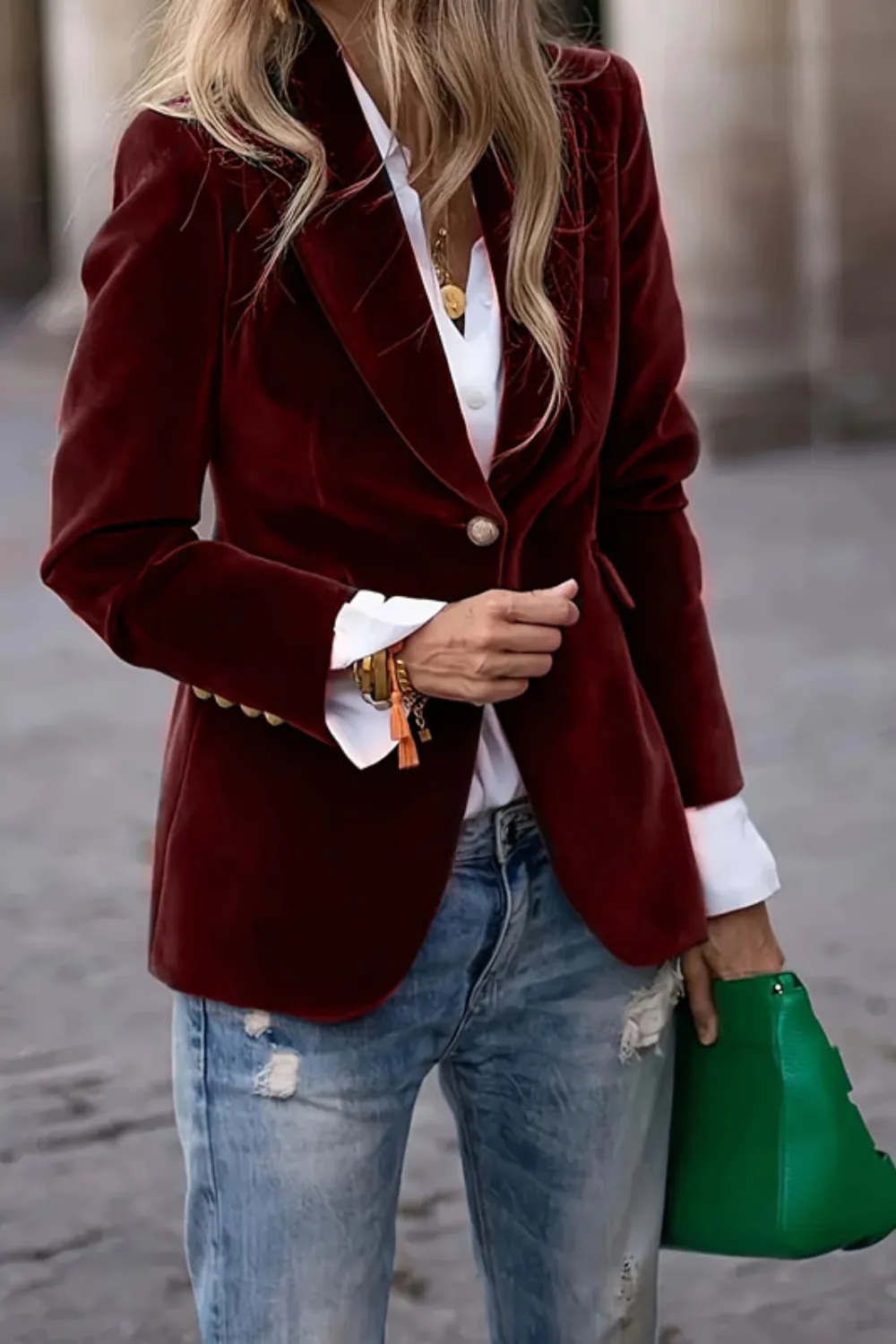 One Button Lapel Collar Long Sleeve Blazer, image 4