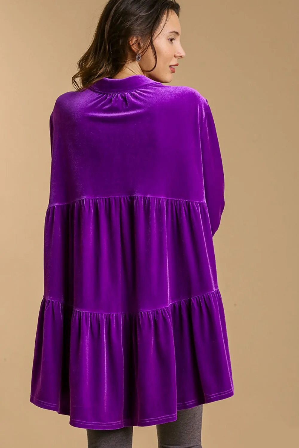 Full Size Button Down Tiered Back High Low Shirt, image 5