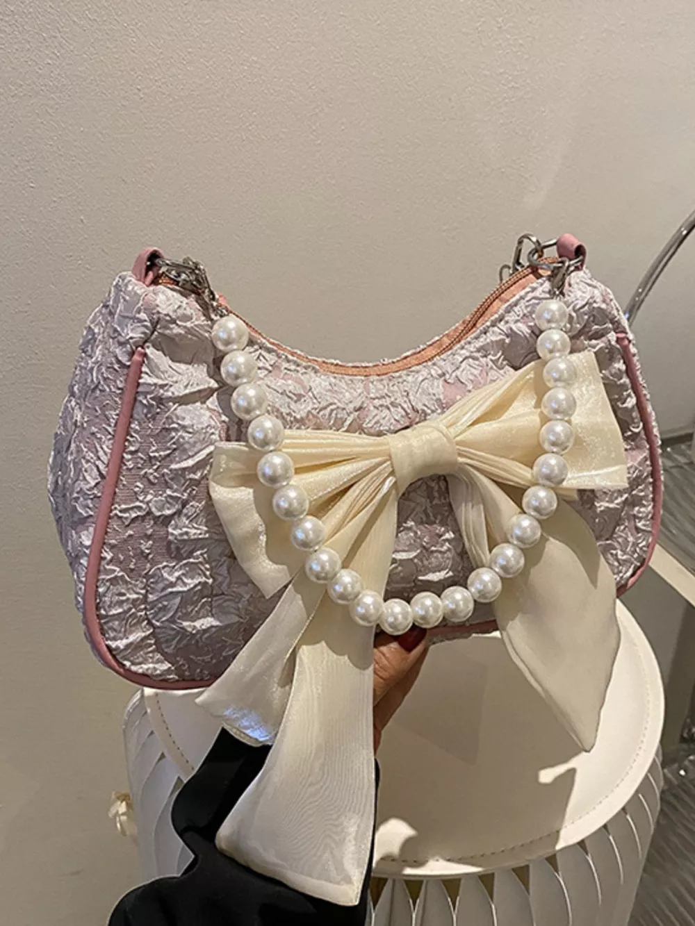 Bow Pearl Chain Crossbody Bag, image 12