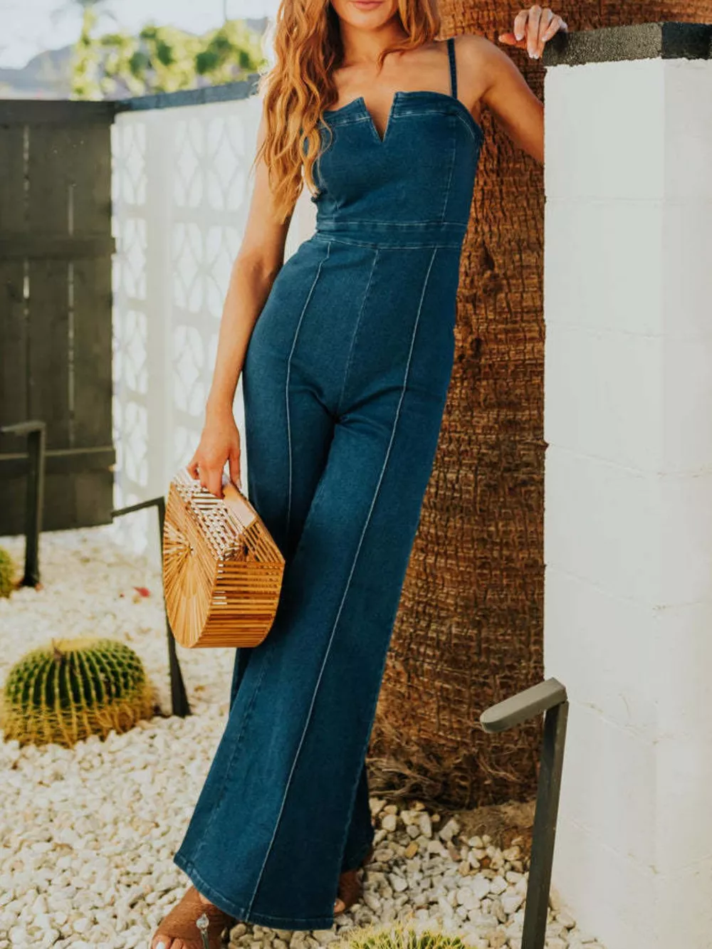 Spaghetti Strap Wide Leg Denim Jumpsuit, image 5