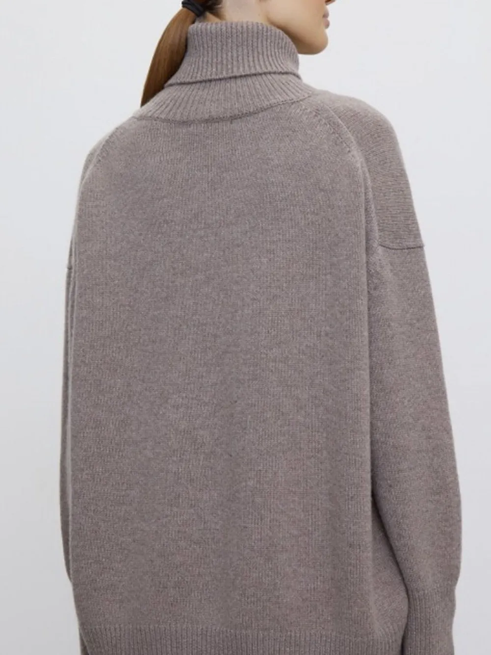 Ribbed Detail Turtleneck Dropped Shoulder Sweater, image 6
