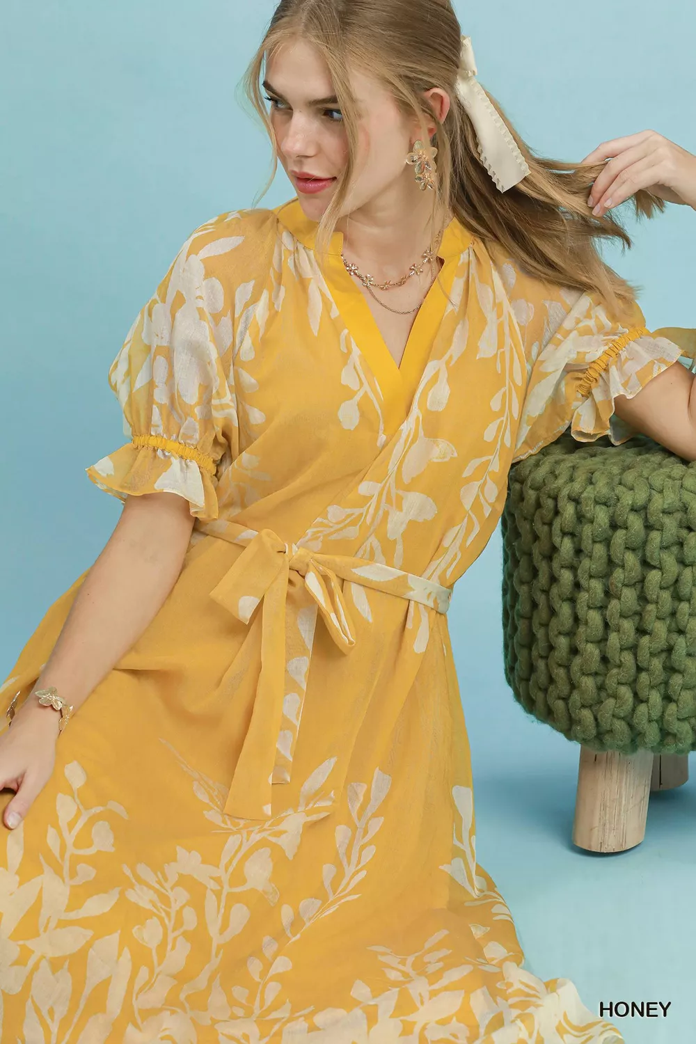 Floral Print Tie Waist Midi Dress with Side Pockets, image 4