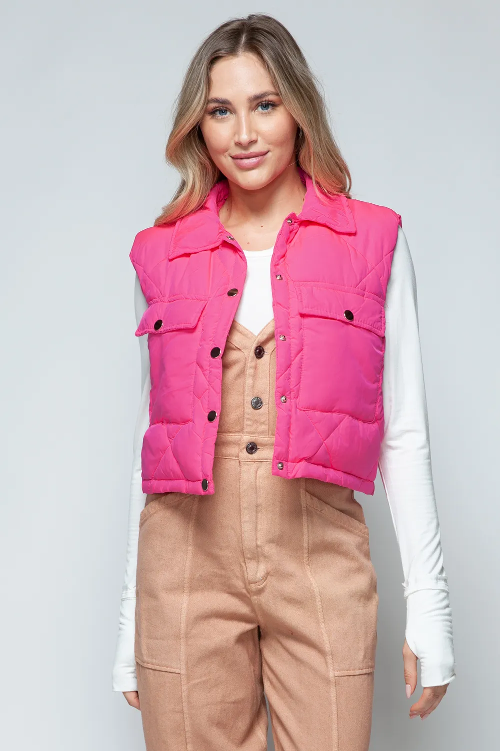 Snap Down Quilted Crop Vest, image 7