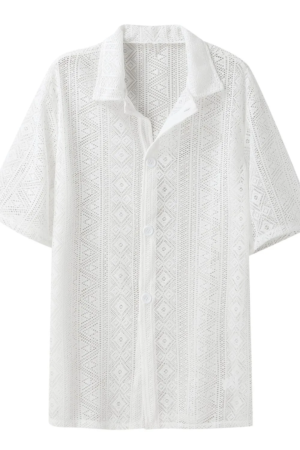 Men's Full Size Lace Half Sleeve Button Down Shirt Plus Size, image 6