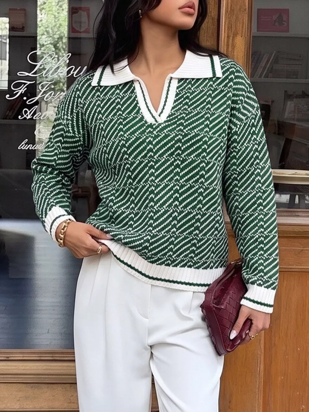 Geometric Patterned Collared Sweater, image 3