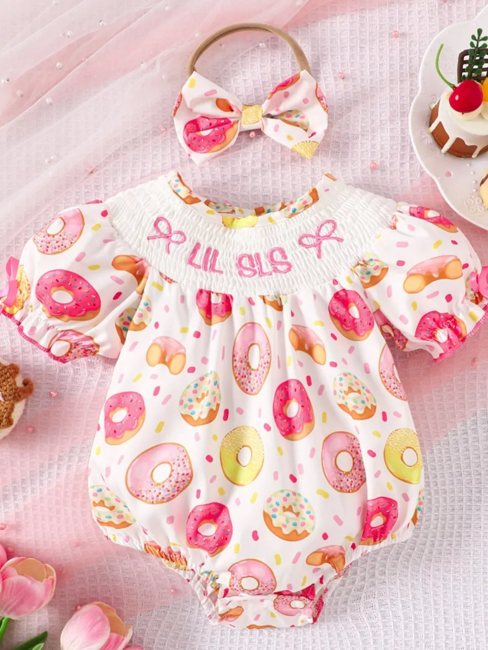 Children's Printed Smocked One-Piece with Headband, image 6