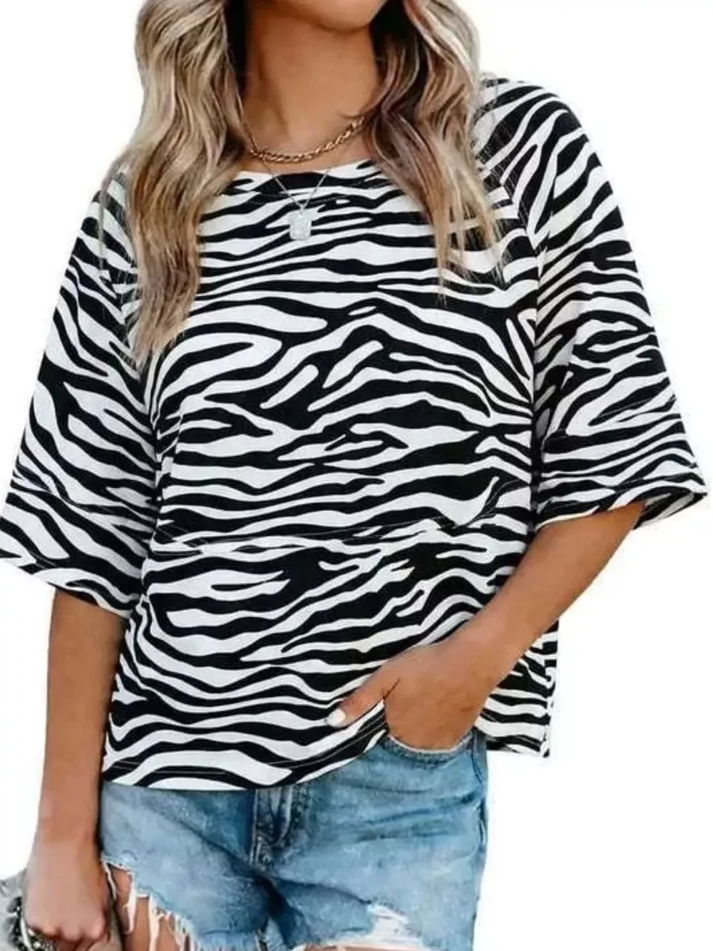 Full Size Printed Loose Fit T-Shirt Plus Size, image 5