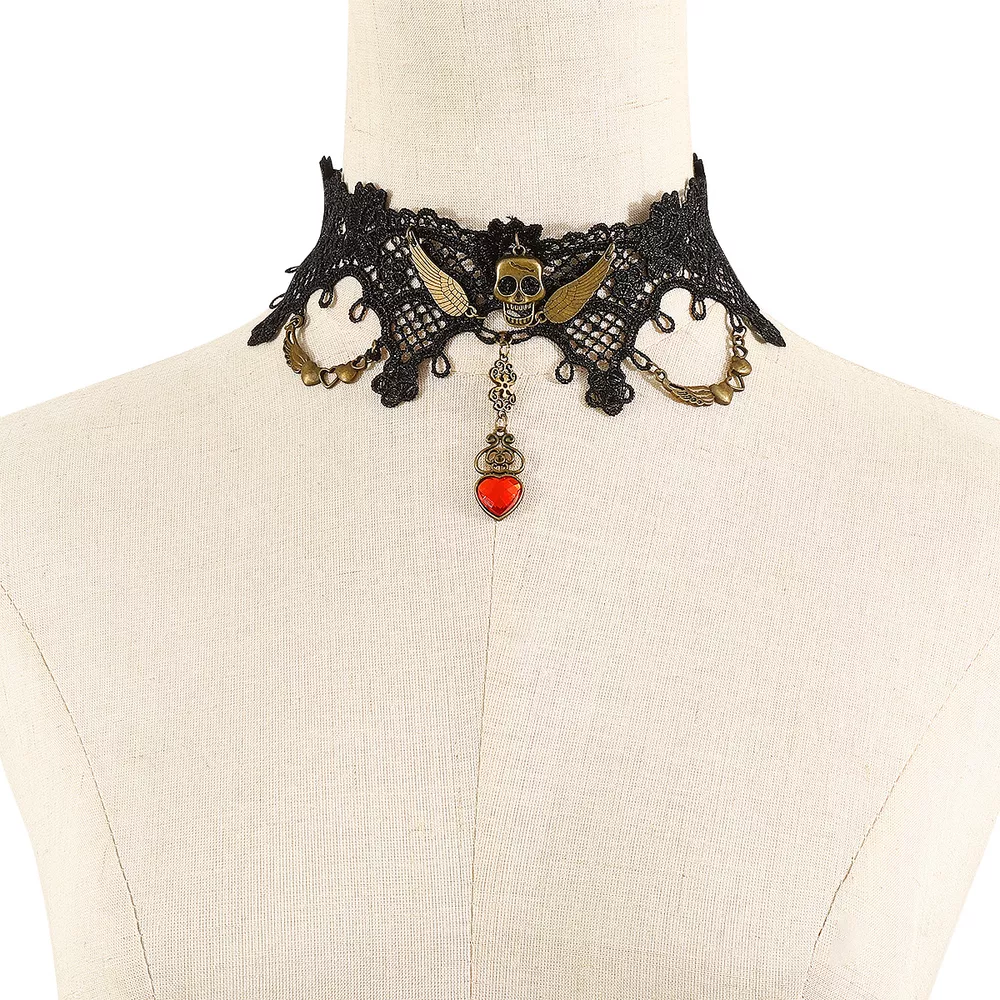 Halloween Lace Skull Necklace and Earrings Jewelry Set, image 9