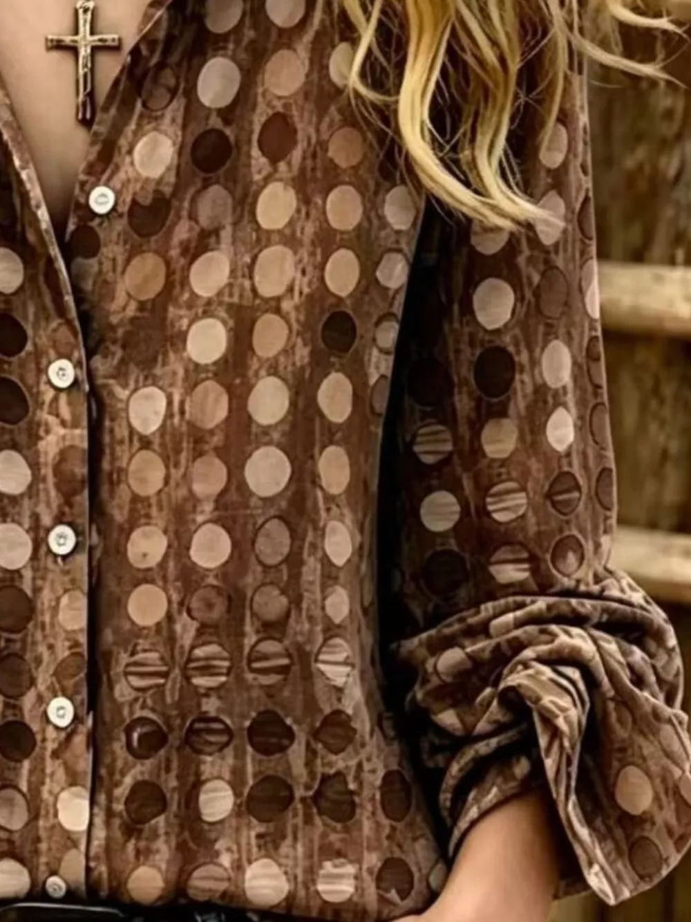 Full Size Circle Pattern Long Sleeve Shirt Plus Size, image 4