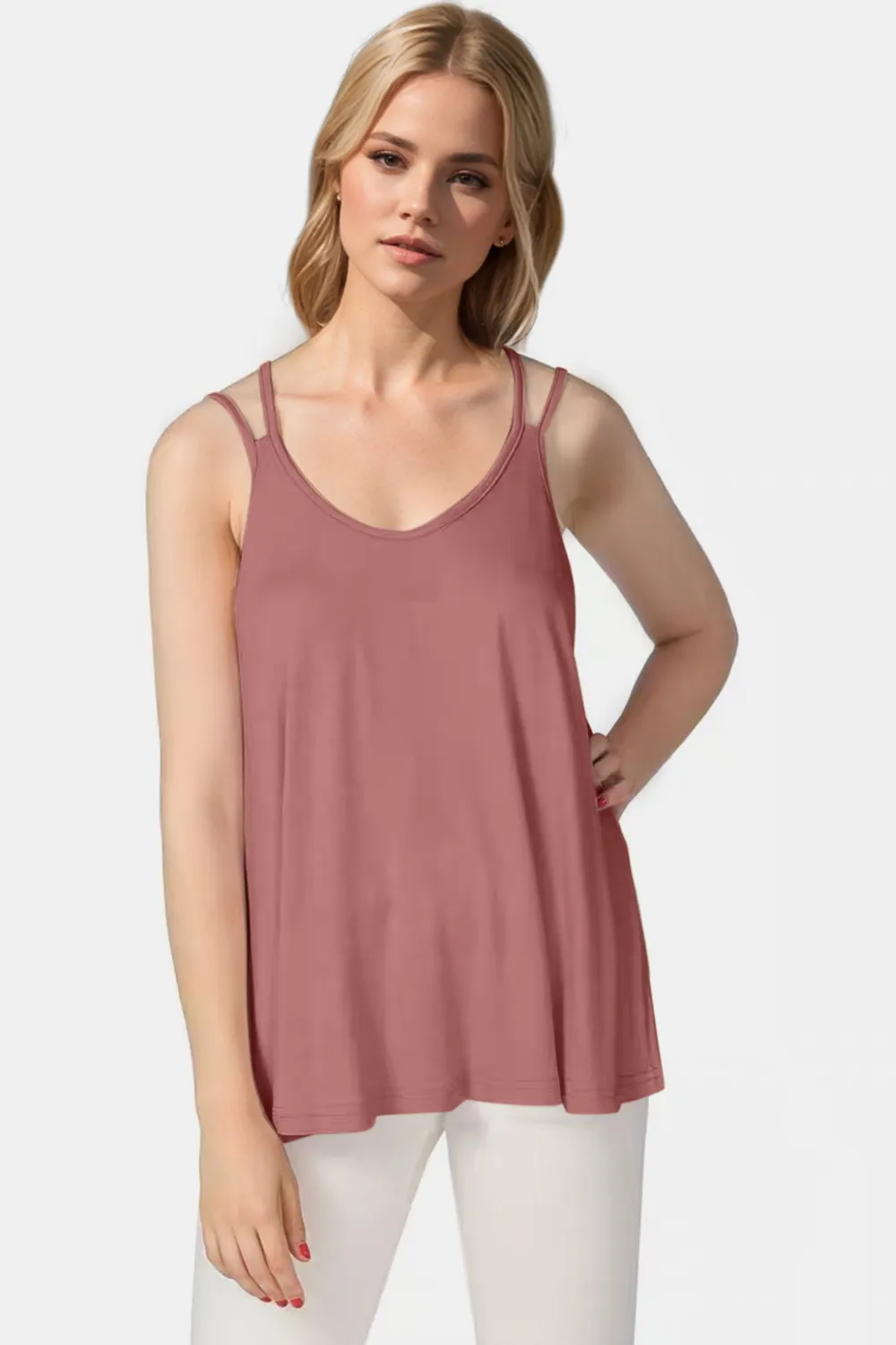 Bamboo Scoop Neck Double Spaghetti Straps Cami, image 22