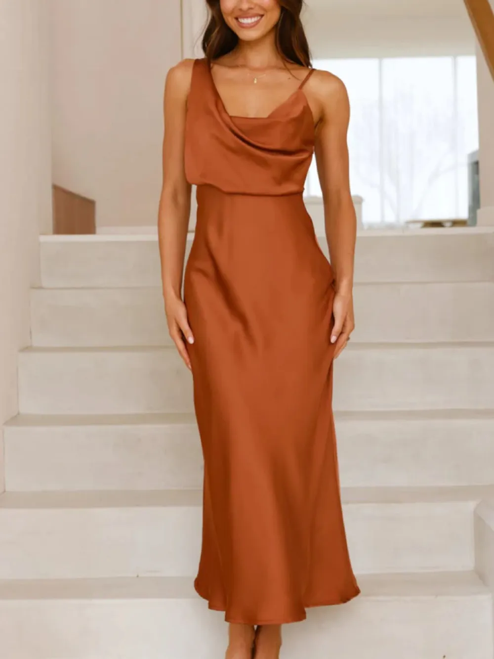 Satin Asymmetrical Midi Dress, image 33