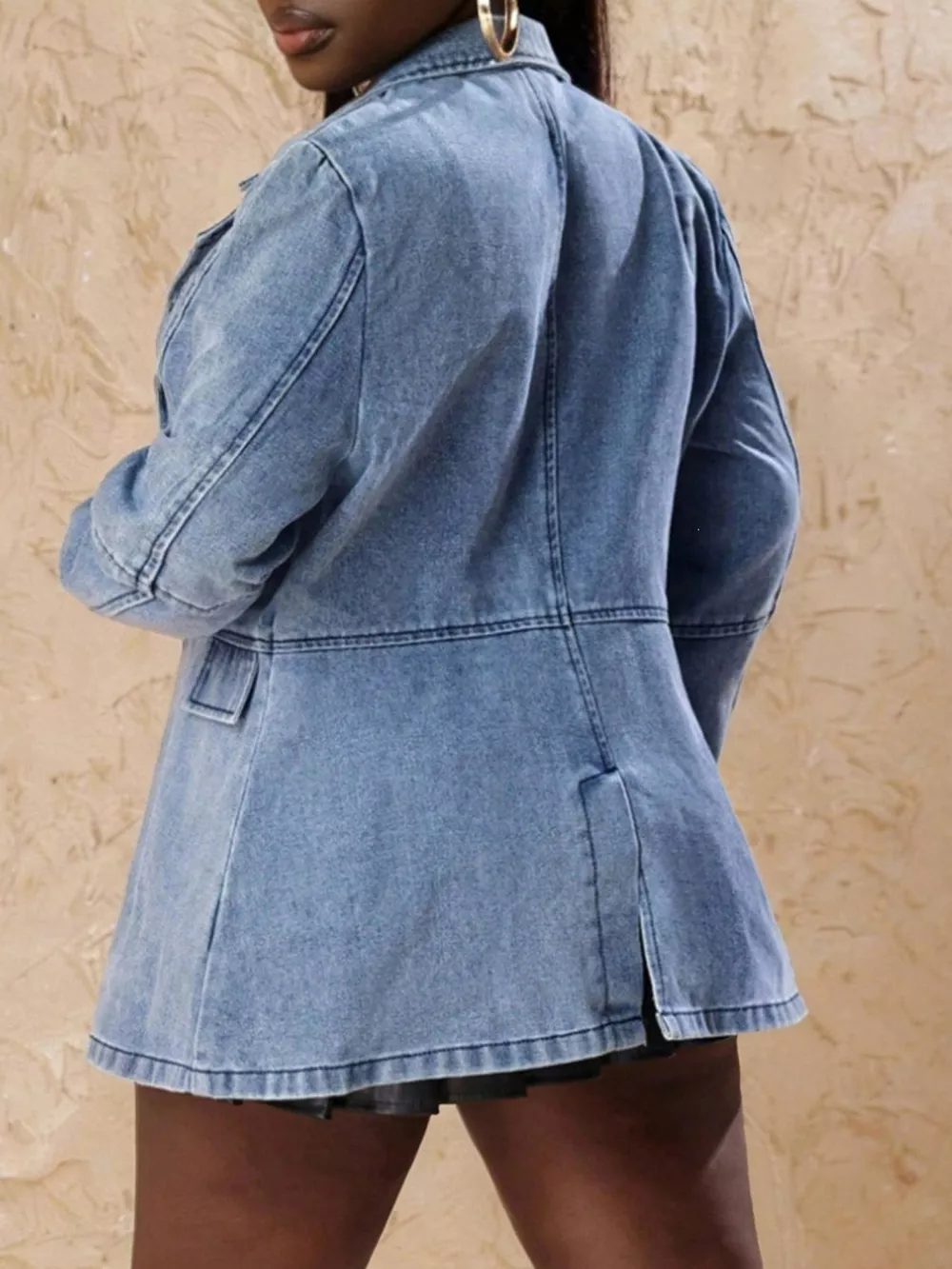 Single-Breasted Lapel Collar Denim Jacket, image 4
