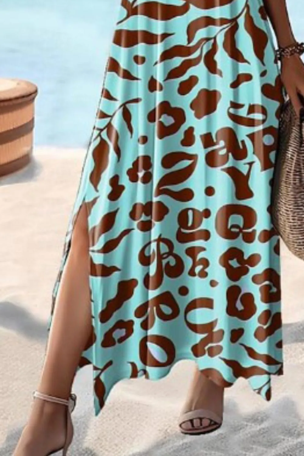 Full Size V-Neck Short Sleeve Printed Slit Tee Dress Plus Size, image 3