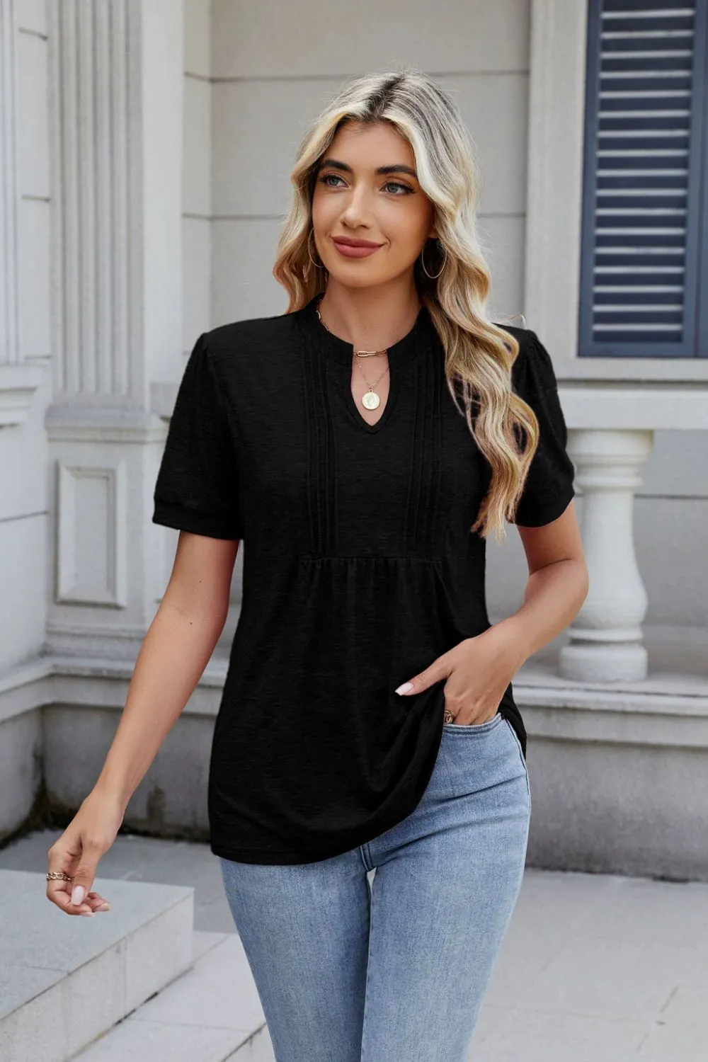 Notched Short Sleeve Top, image 8