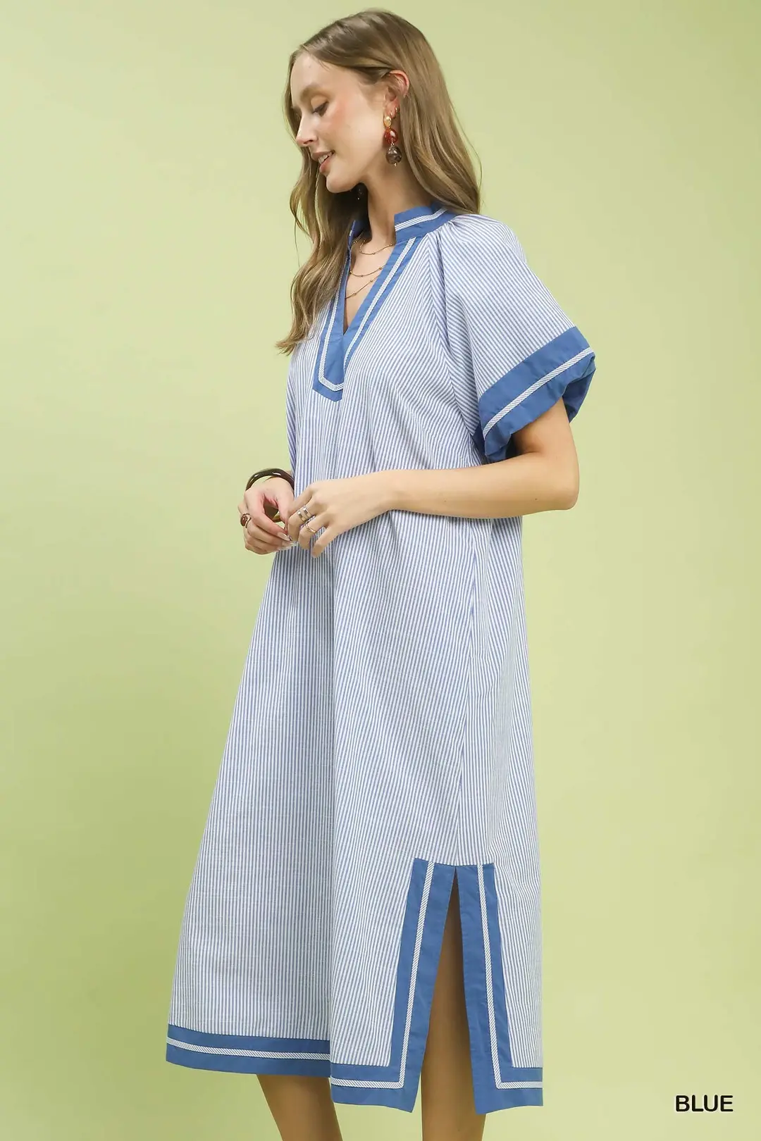 Pinstripe Contrast Trim Midi Dress, image 2