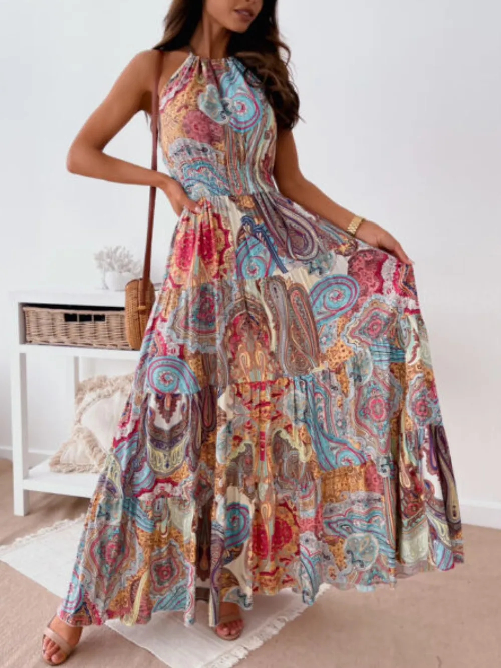 Printed Halter Neck Maxi Dress, image 13