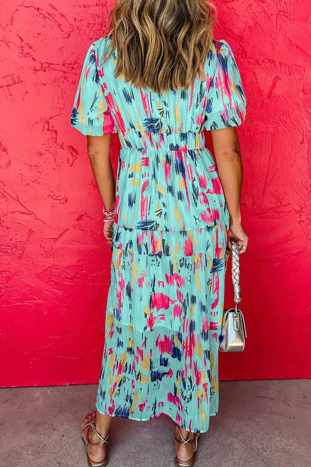 Abstract Print Short Puff Sleeve Tiered Maxi Dress, image 19