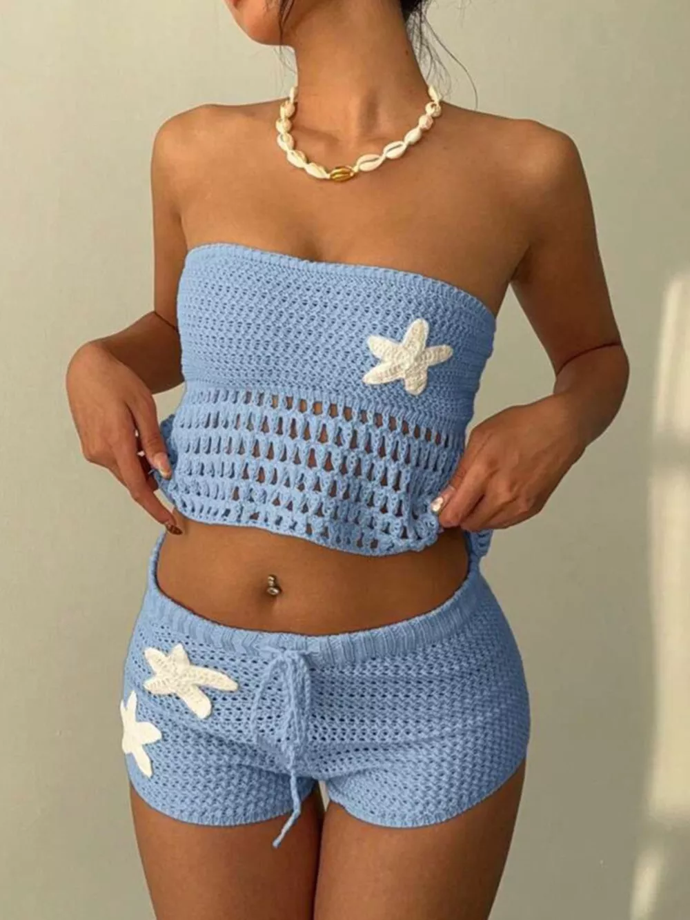 Crochet Tube Top and Shorts Sweater Set, image 8