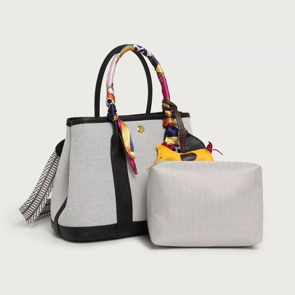 Canvas Handbag with Silk Scarf and Horse Charm, image 2
