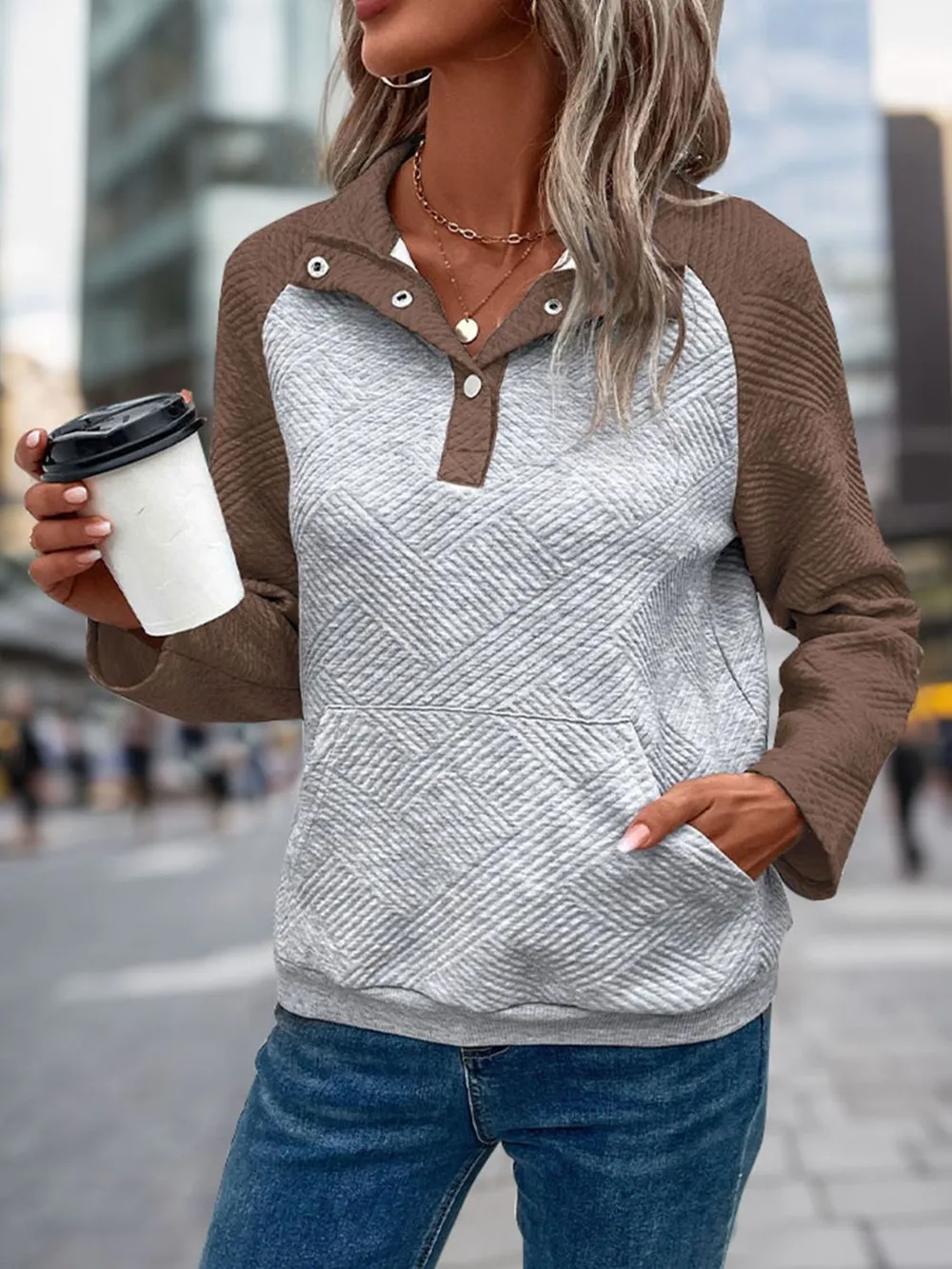 Contrast Textured Long Sleeve Sweatshirt, image 9