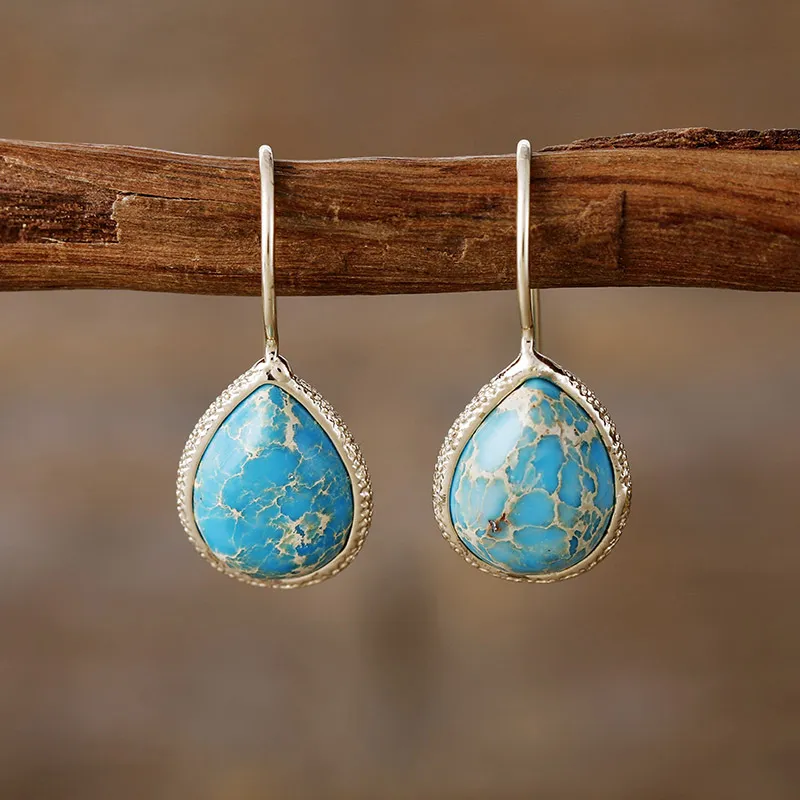 Copper Natural Stone Teardrop Shape Earrings, image 3