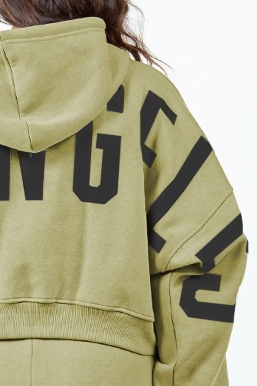 Letter Graphic Long Sleeve Drawstring Cropped Hoodie, image 3