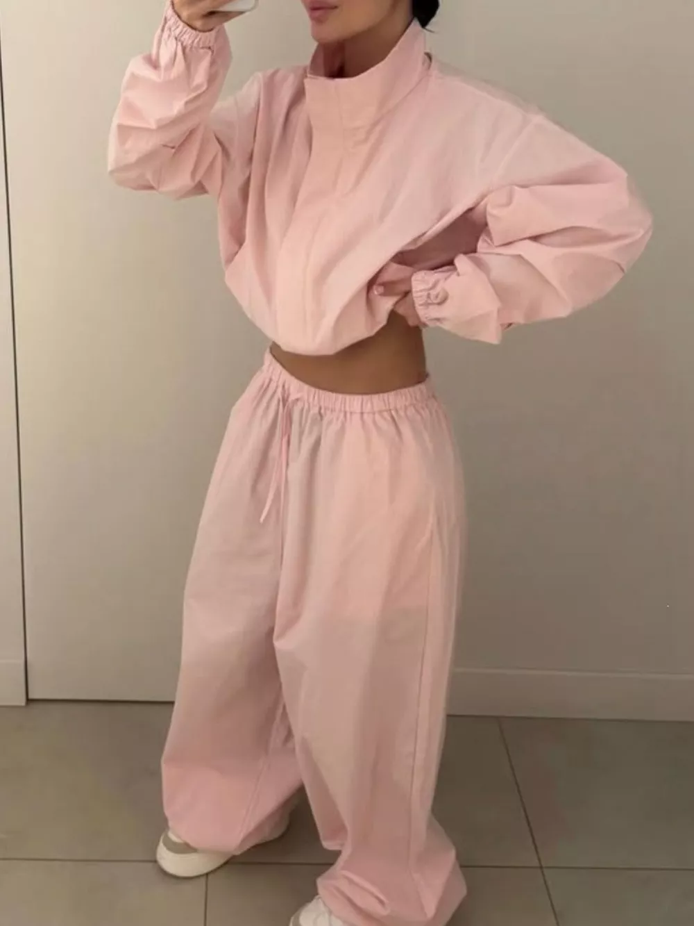 Drawstring Hem Crop Jacket and Wide-Leg Pant Set, image 17