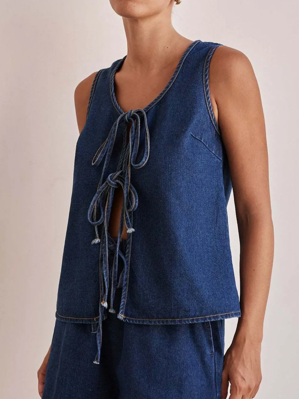 Tie Front Denim Vest, image 4