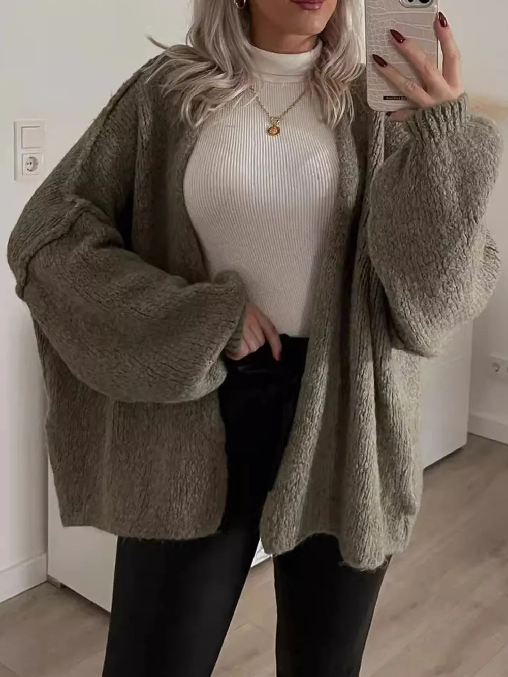 Open Front Dropped Shoulder Cardigan, image 3