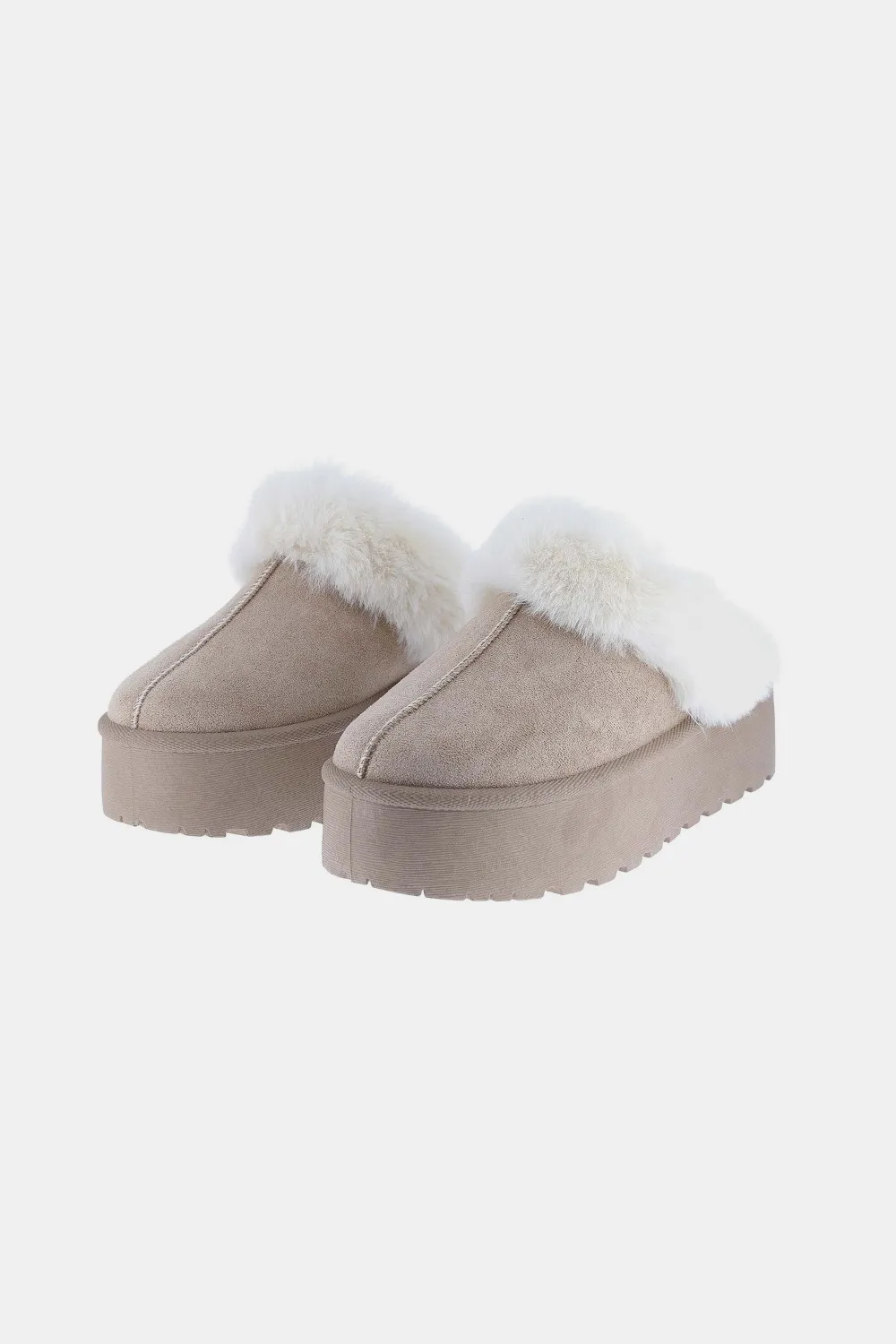 Thick Bottom Fur Trim Snow Slippers, image 3