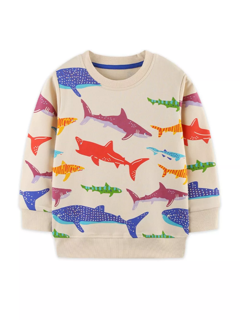 Children's Colorful Shark Print Crewneck Sweatshirt, image 2