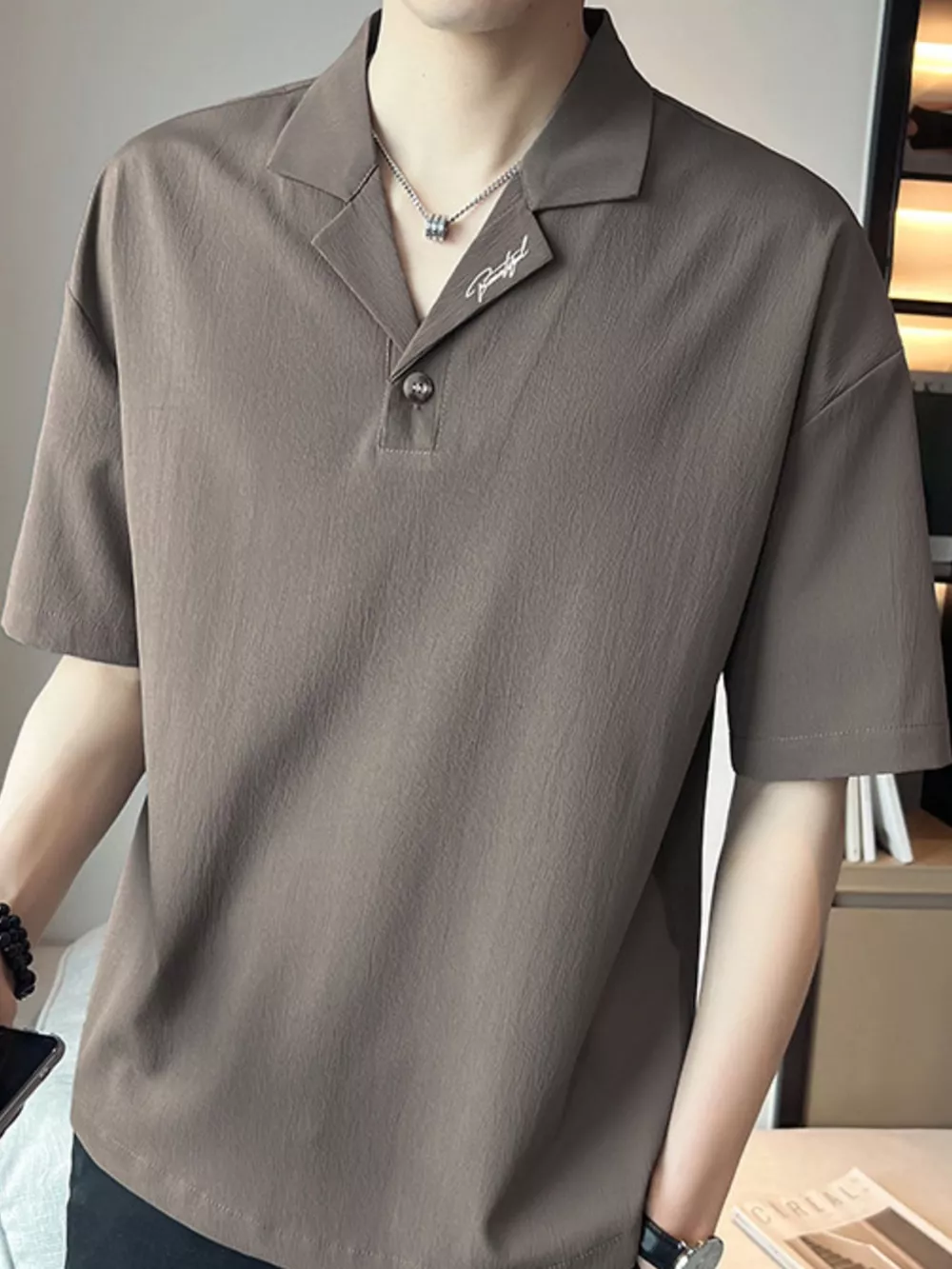 Men's Plus Size Short Sleeve Polo Shirt with Embroidered Detail, image 6