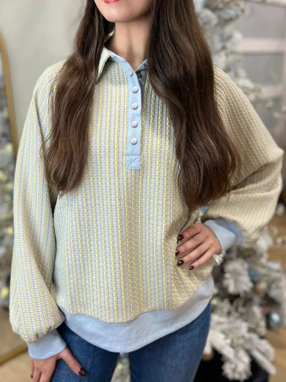 Half Snap Long Sleeve Sweatshirt, image 2