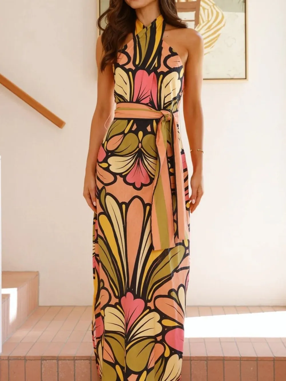 Printed Halter Neck Maxi Cami Dress, image 9