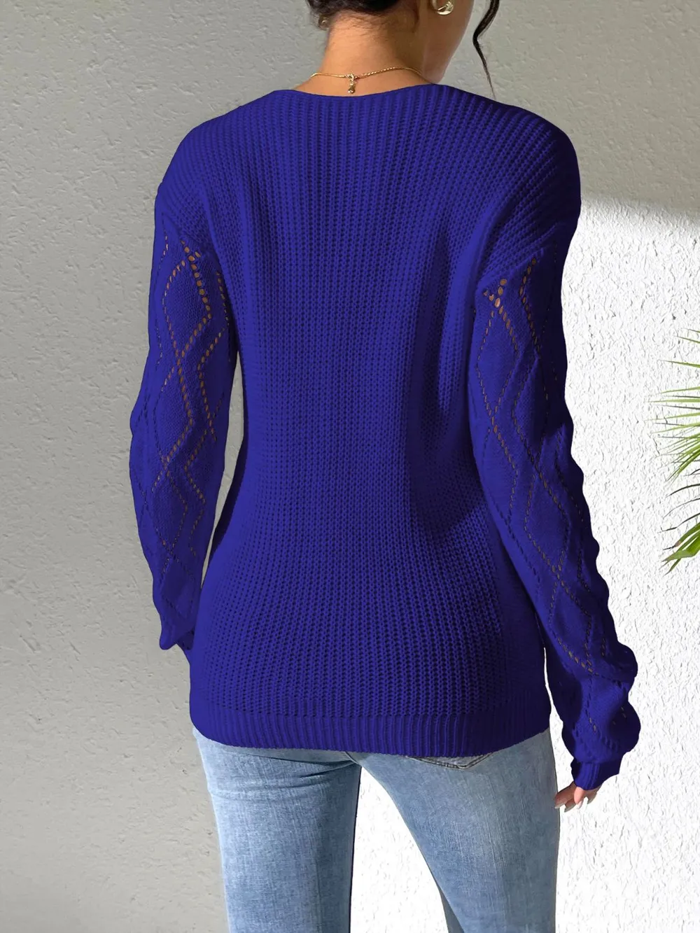 Openwork V-Neck Long Sleeve Sweater, image 14