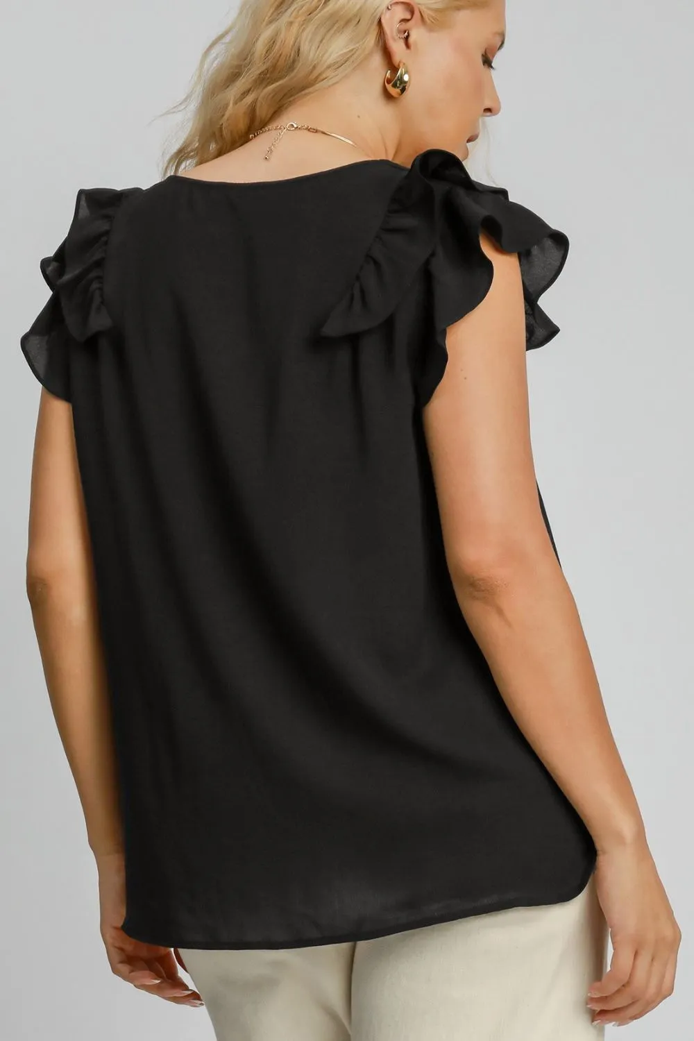 Full Size V-Neck Double Layered Ruffle Sleeve Blouse Plus Size, image 4