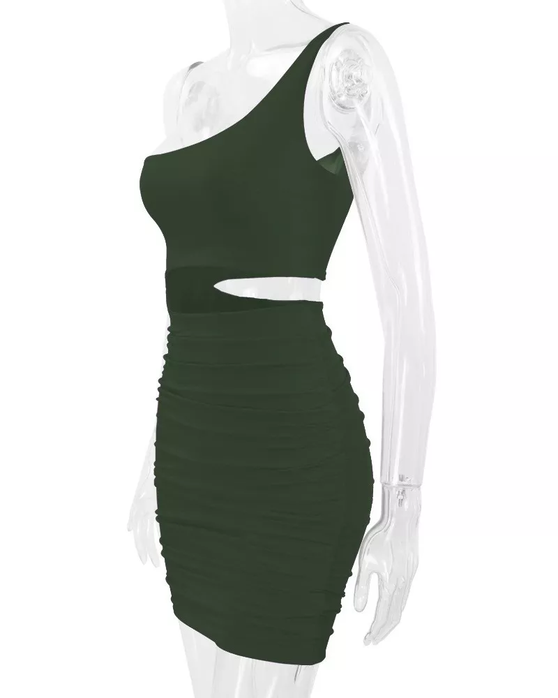 One-Shoulder Cutout Ruched Bodycon Mini Dress, image 66