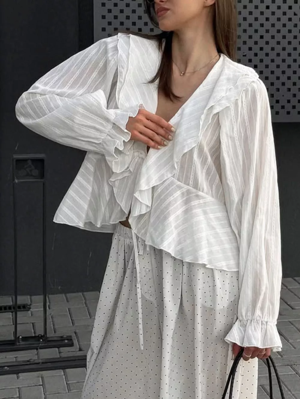 Ruffled Striped Flounce Sleeve Blouse, image 3