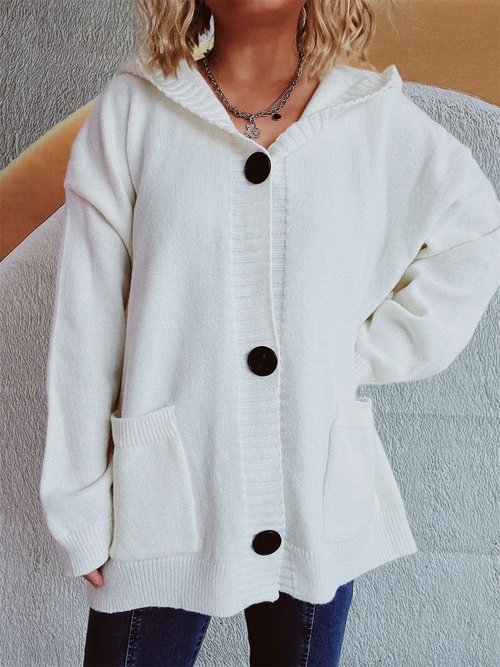 Dropped Shoulder Long Sleeve Hooded Cardigan, image 9