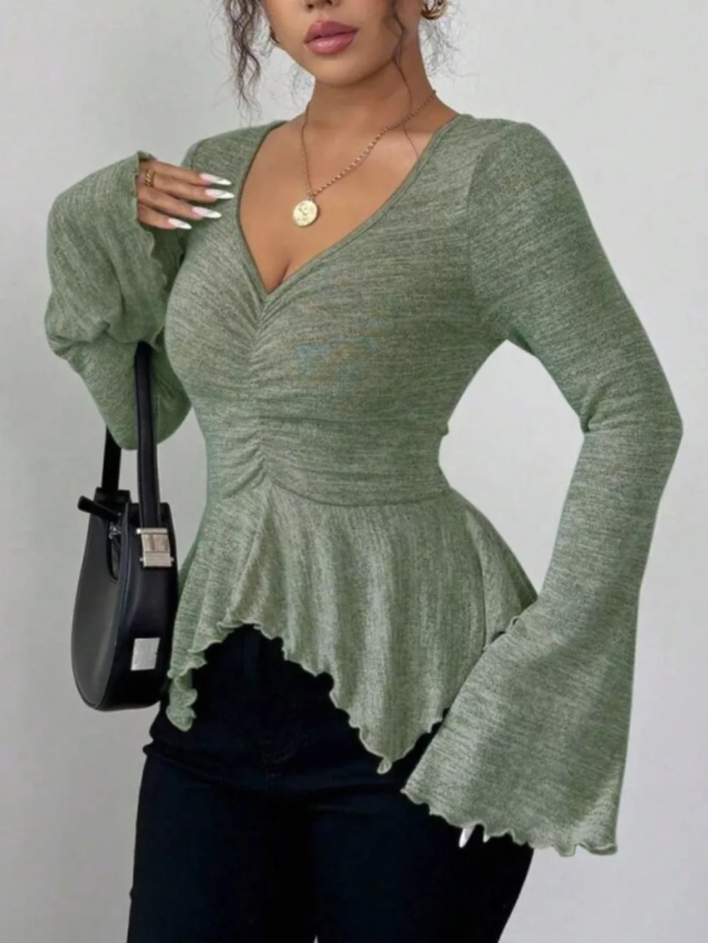 Ruched Flared Sleeves Peplum T-Shirt, image 11