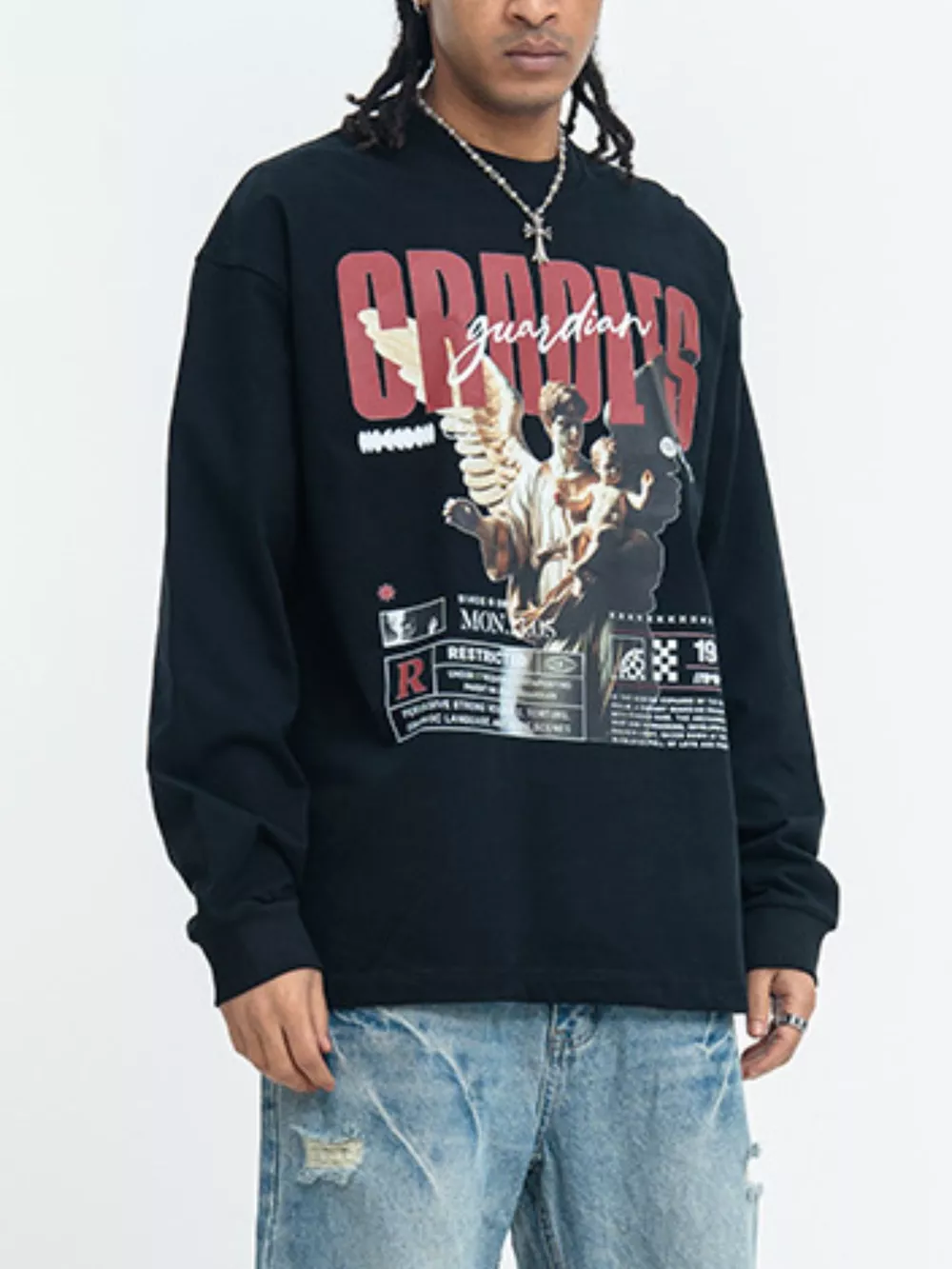 Men's Guardian Angel Graphic Long Sleeve T-Shirt, image 4